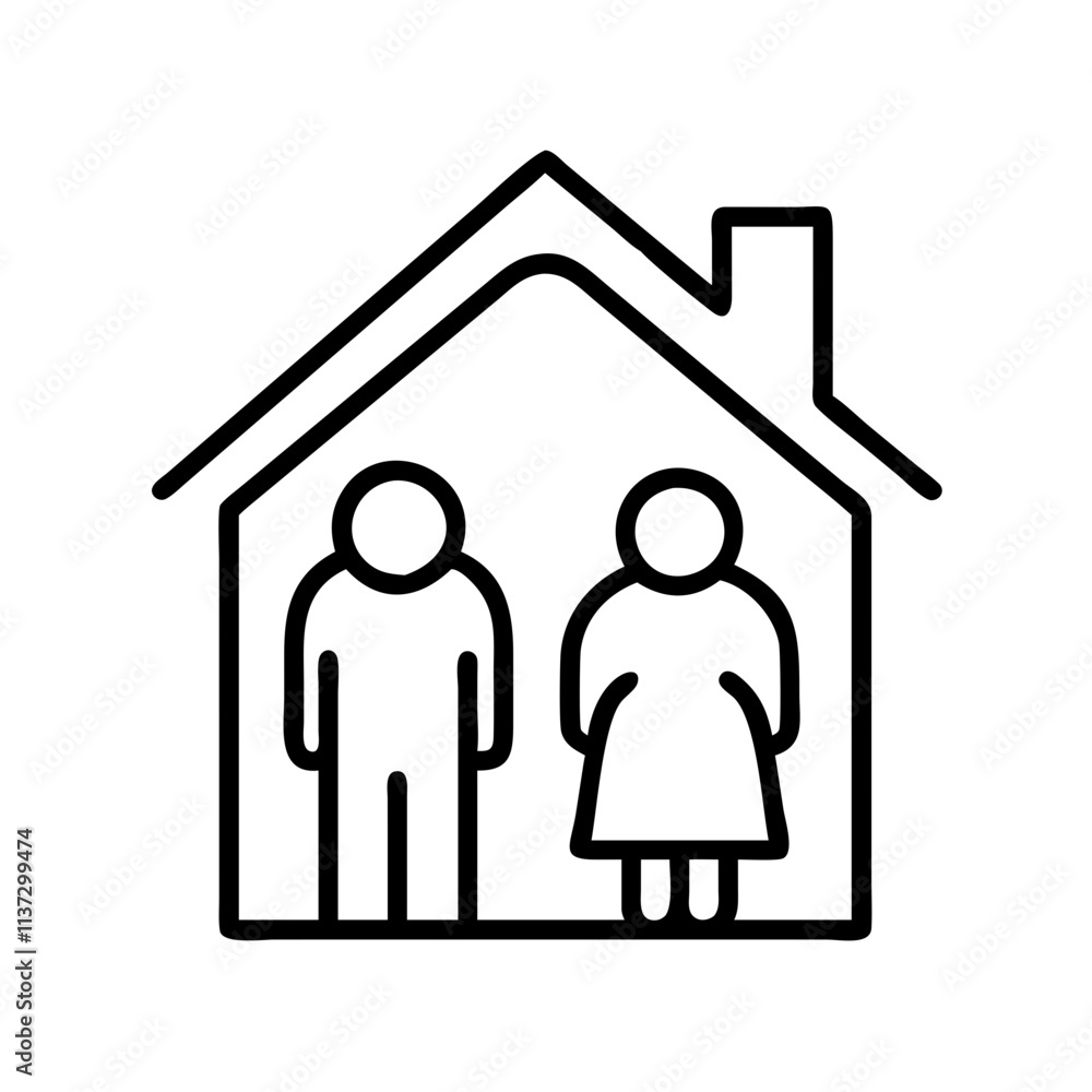 grandparents house icon, grandparents day line art, grandparents icon - simple black line art icon of grandparents house, for grandparents day celebrations. grandparents vector art.