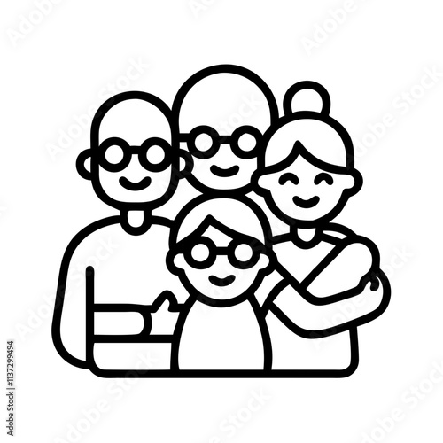 grandparents hugging grandchildren web icon, grandparents hugging grandchildren line art.