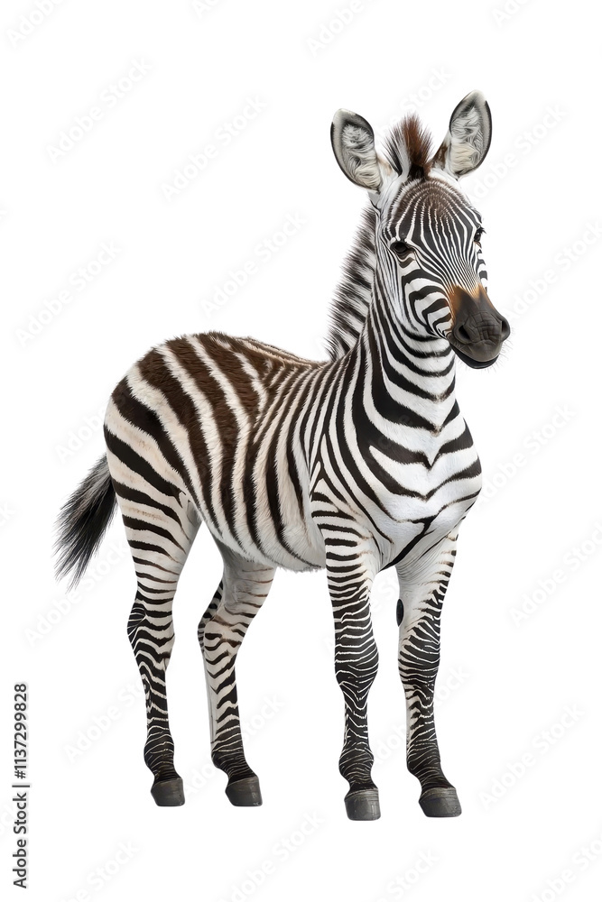 A striking zebra standing gracefully, isolate on white background, showcasing its unique stripes. cutout png A striking zebra standing gracefully, isolate on white background, showcasing its unique stripes. cutout png