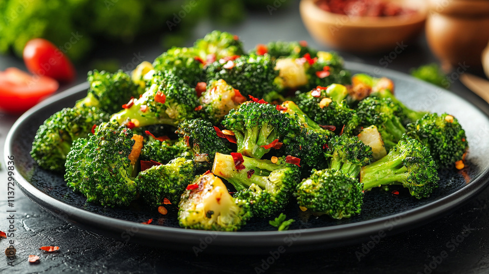broccoli sits on a rustic table, symbolizing health, vitality, and simplicity. The vibrant green hues convey nourishment, balance, and nature’s wholesome goodness