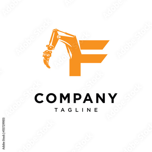 Letter F Ripper Excavator Logo Icon vector