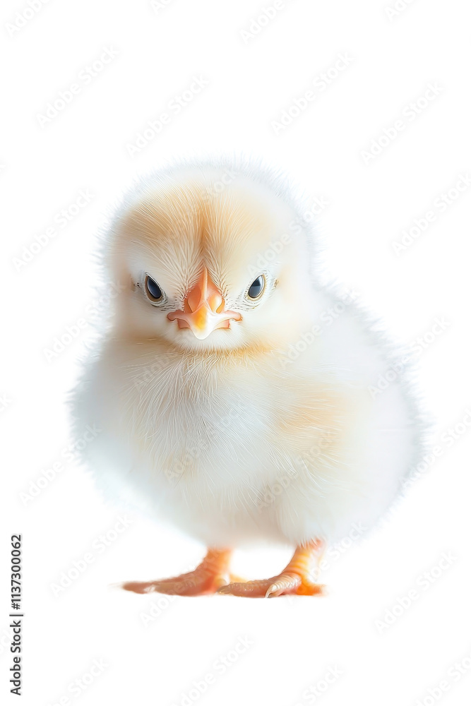 Obraz premium A cute baby chicken, isolate on white background, with fluffy yellow feathers and a tiny beak. cutout png