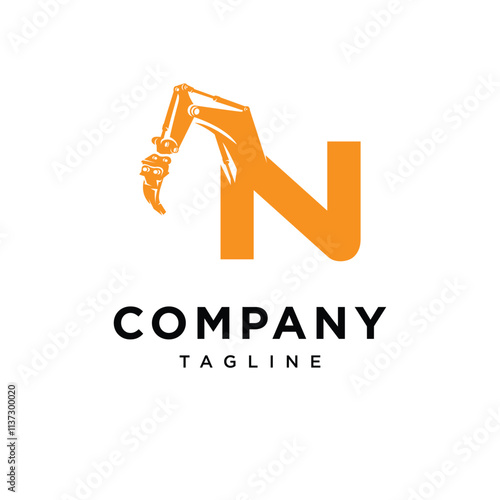 Letter N Ripper Excavator Logo Icon vector