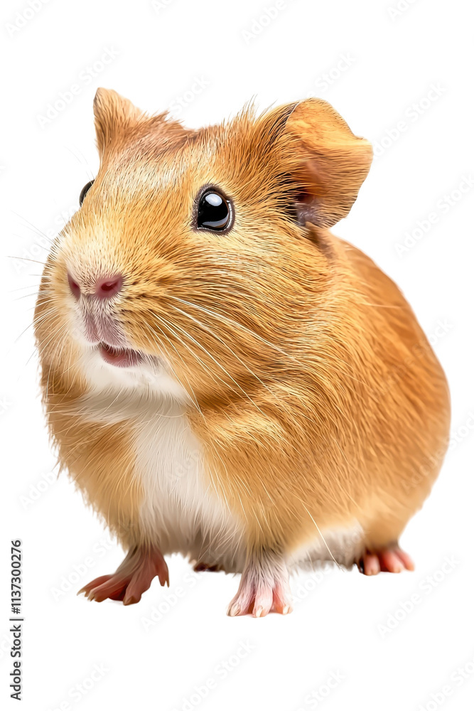 A guinea pig standing adorably, isolate on white background, showcasing its soft fur and round features. cutout png A guinea pig standing adorably, isolate on white background, showcasing its soft fur and round features. cutout png