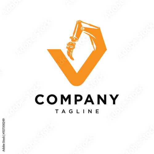 Letter V Ripper Excavator Logo Icon vector
