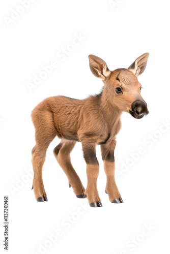 A baby moose, isolate on white background, with soft fur and a cute expression. cutout png photo