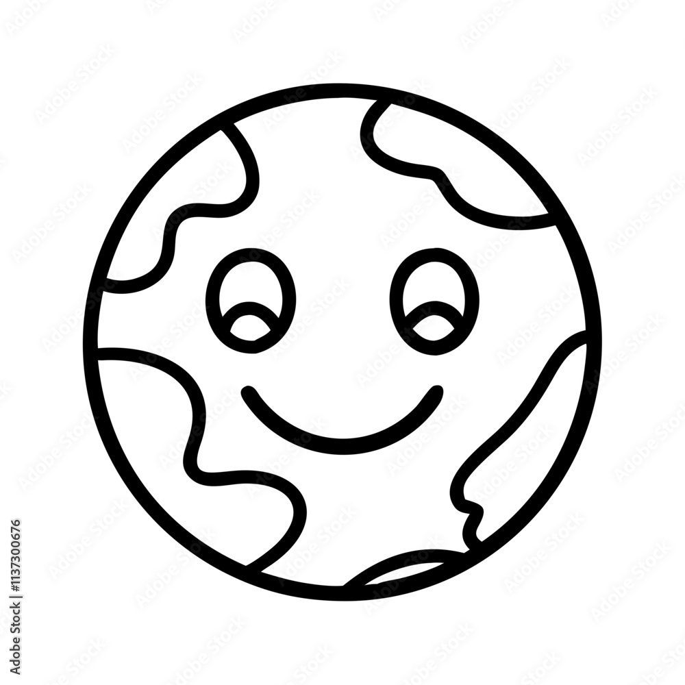 Obraz premium smiling earth icon, day of peace line art, day of peace icon - simple black line art icon of smiling earth, for day of peace celebrations. day of peace vector art.