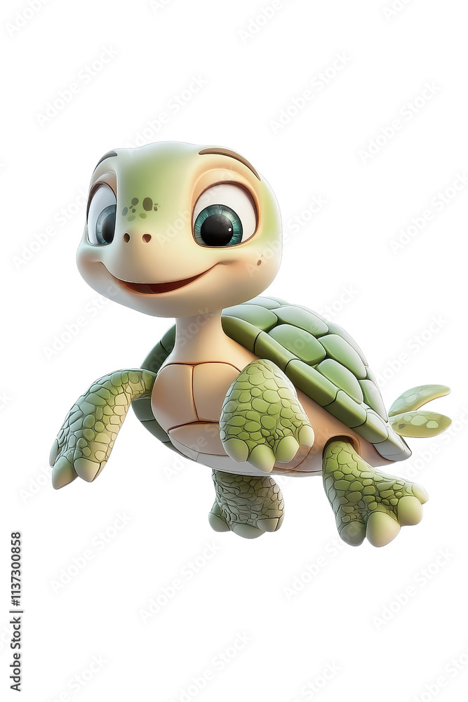 Fototapeta premium A 3D cartoon turtle character, isolate on white background, perfect for fun and educational designs. cutout png