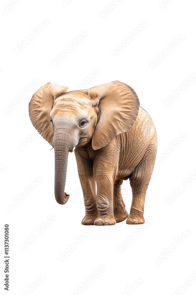 Fototapeta premium An elephant standing, isolate on white background, displaying its large and powerful form. cutout png