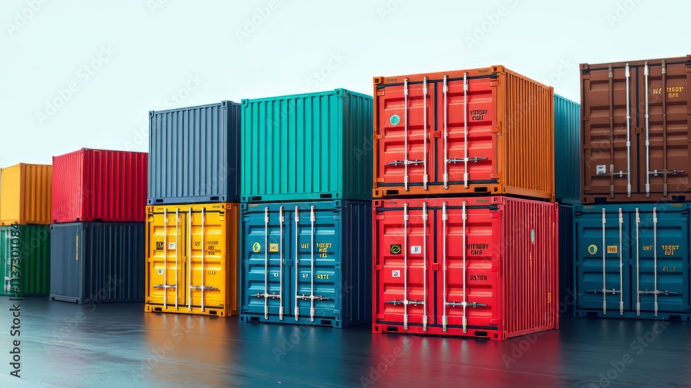 Fototapeta premium Colorful Cargo Containers 3D Realistic Delivery Scene