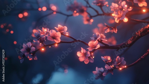 夜桜の光：静寂と幻想の輝き photo