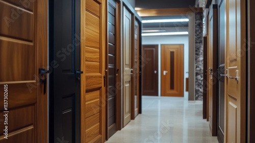 7.Concept 2: Doors are sold at a hardware store. Choosing doors for the house close-up. Interior renovation concept photo