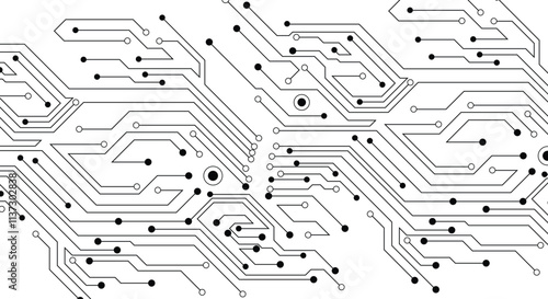 Computer circuit board texture. Technology pattern. Abstract illustration of silicon chip. Digital tech background in white and gray colors.