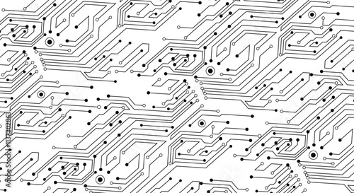 Computer circuit board texture. Technology pattern. Abstract illustration of silicon chip. Digital tech background in white and gray colors. Communication and engineering concept. 