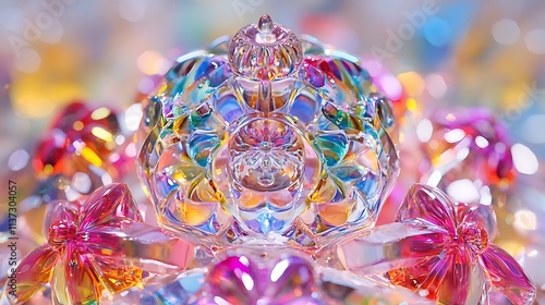 Crystal-clear toy kaleidoscope with holiday colors and intricate designs photo