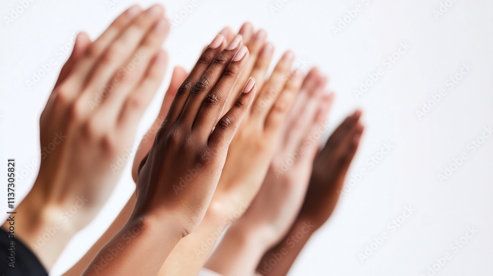Diverse hands raised in applause or participation. Diverse hands raised in applause or participation.