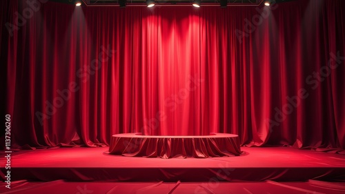 Empty Red Silk Tabletop Display, Stage, Podium Drape Templates - Product Presentation