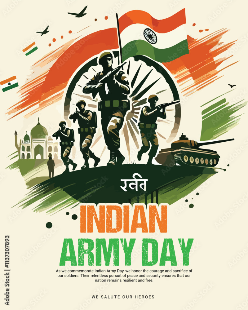 Fototapeta premium Indian Army Day Celebration with Indian soldier Social media post template banner 
