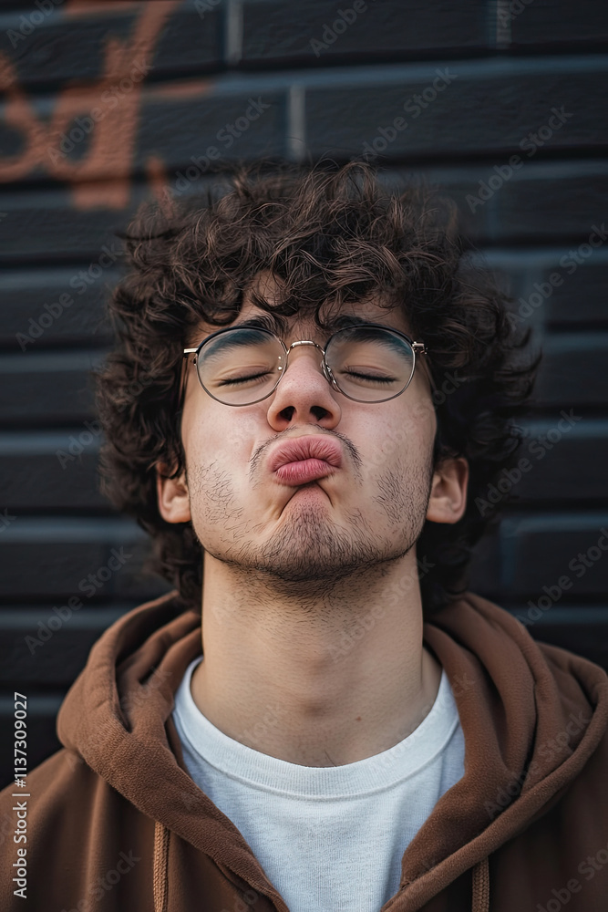 Fototapeta premium Person biting their lip while looking mischievously to the side