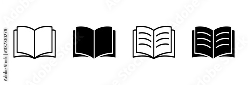 Books icon set. Open books icon with different style. Open Brochure. Learning. Library. Open book line and flat icon. Open books sign and symbol. Vector illustration.