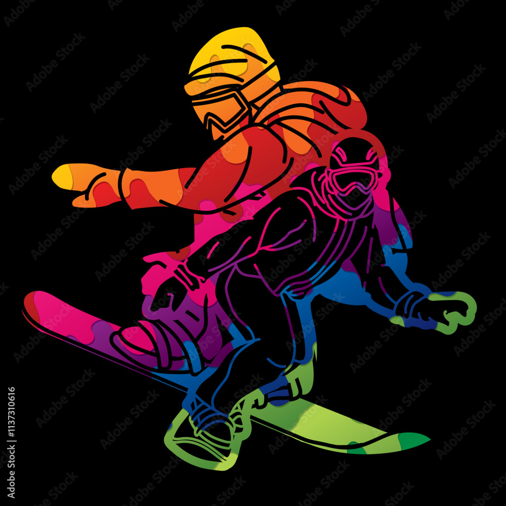 Group of Extreme Sport Players Snowboard Players Mix Action Cartoon Graphic Vector Group of Extreme Sport Players Snowboard Players Mix Action Cartoon Graphic Vector