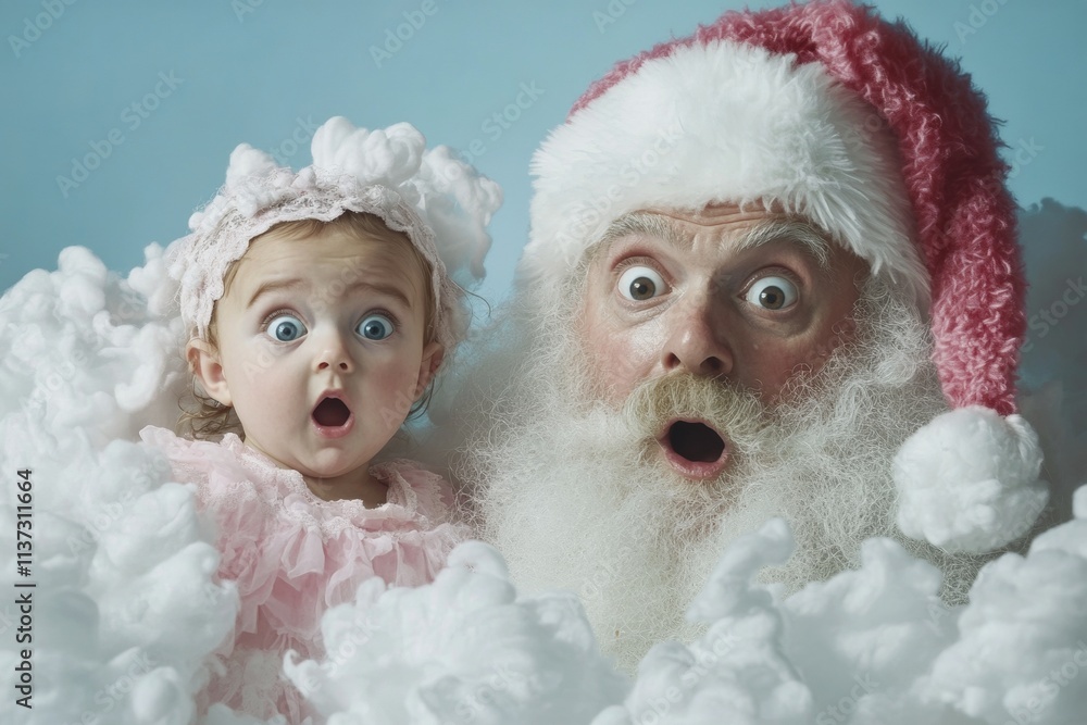 Yule advertising creative artwork for brochure and internet use. Jolly christmas, Ñute baby girl astounded with santa claus. Happy holidays banners. Xmas photo ads. Cute santa claus christm. Yule advertising creative artwork for brochure and internet use. Jolly christmas, Ñute baby girl astounded with santa claus. Happy holidays banners. Xmas photo ads. Cute santa claus christm.