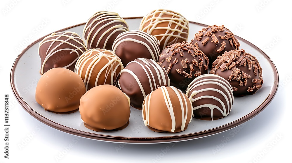 Assorted Gourmet Chocolate Truffles on Plate Assorted Gourmet Chocolate Truffles on Plate