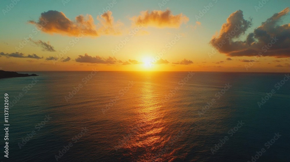 A serene sunset over calm ocean waters, creating a tranquil atmosphere. A serene sunset over calm ocean waters, creating a tranquil atmosphere.