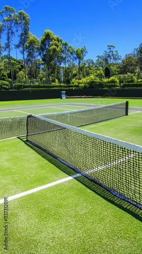 Wallpaper Mural A sunny tennis court with nets and green grass. Torontodigital.ca