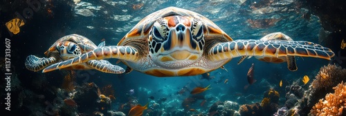 Magnificent Sea Turtles in Vibrant Coral Reef photo