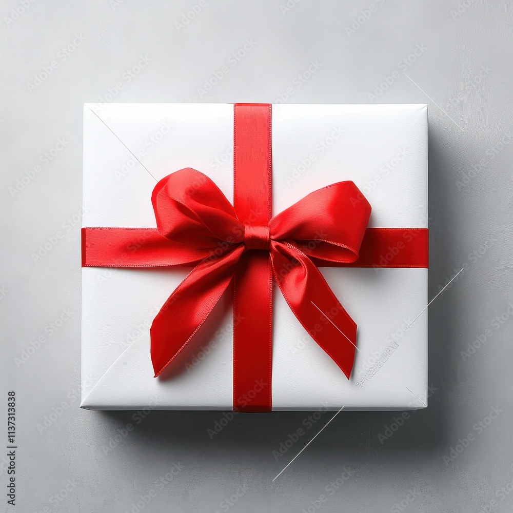 White gift box with red bow