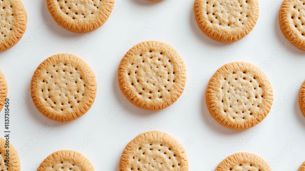 54.A minimalist arrangement of digestive cookies on a bright white background, each cookie displaying a crispy, lightly browned surface and small textured details. The scene highlights their uniform 54.A minimalist arrangement of digestive cookies on a bright white background, each cookie displaying a crispy, lightly browned surface and small textured details. The scene highlights their uniform