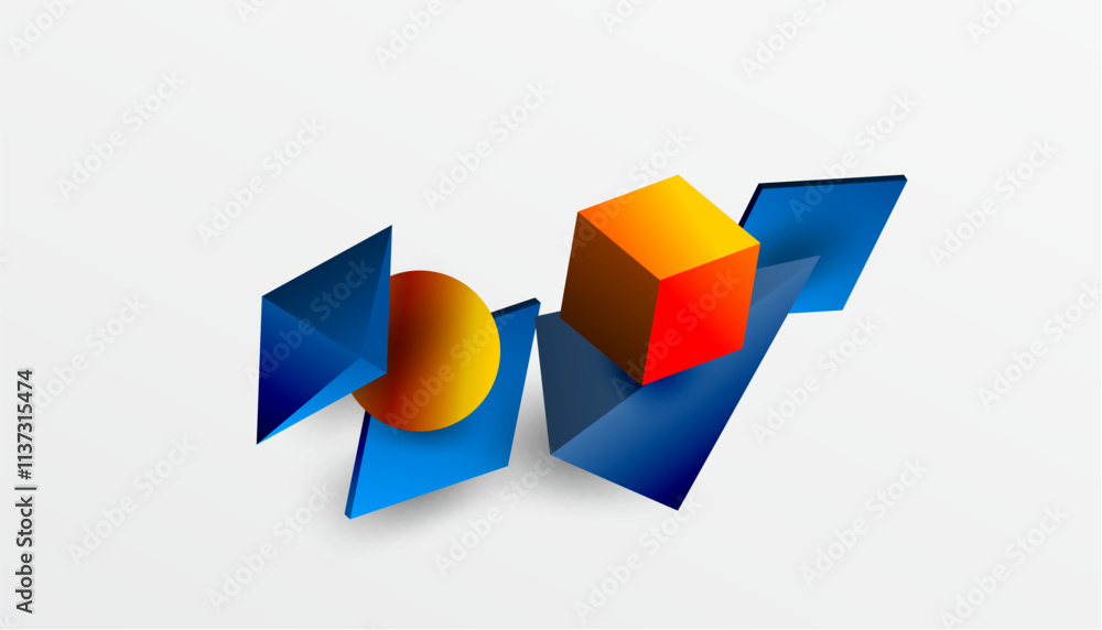 Abstract design showcasing isometric cubes, pyramids, squares, and spheres in a vibrant 3D layout. Modern and dynamic, perfect for tech, design, or futuristic themes Abstract design showcasing isometric cubes, pyramids, squares, and spheres in a vibrant 3D layout. Modern and dynamic, perfect for tech, design, or futuristic themes