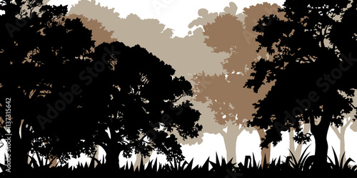 Black Branch Tree or Naked trees silhouettes set. Hand drawn isolated illustrations.