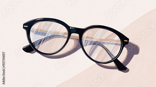 Round black eyeglasses on pastel background. photo