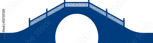 Chinese style bridge illustration flat design, lunar new year decoration element 