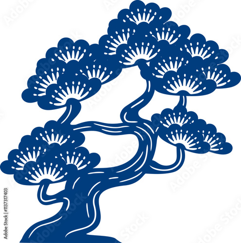 Chinese bonsai penjing tree flat design illustration, Lunar new year decoration element