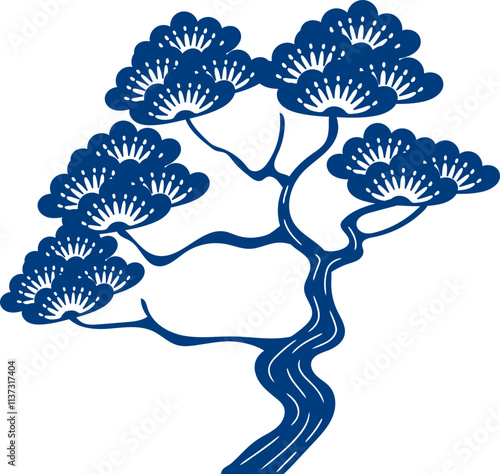 Chinese bonsai penjing tree flat design illustration, Lunar new year decoration element