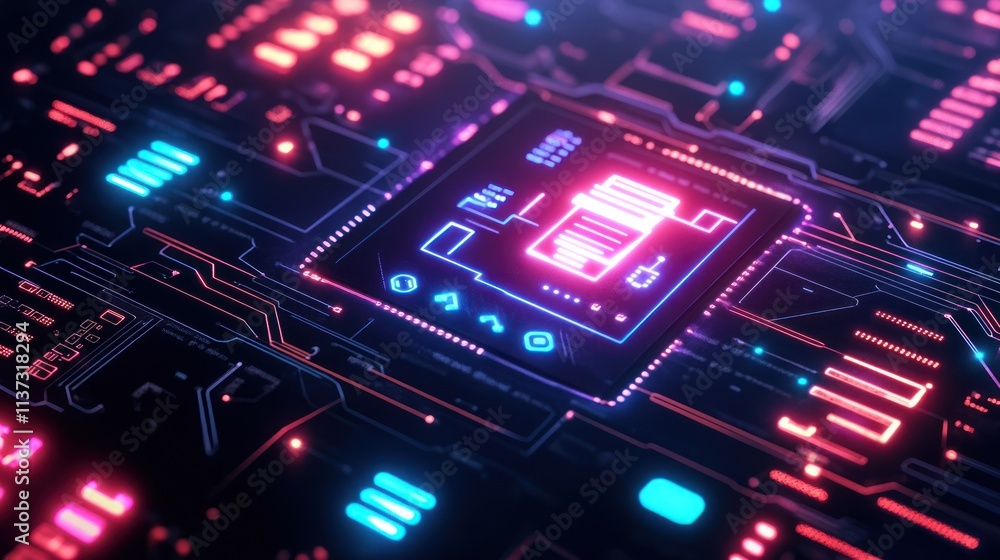 A vibrant, futuristic circuit board design highlighting technology and digital innovation. A vibrant, futuristic circuit board design highlighting technology and digital innovation.