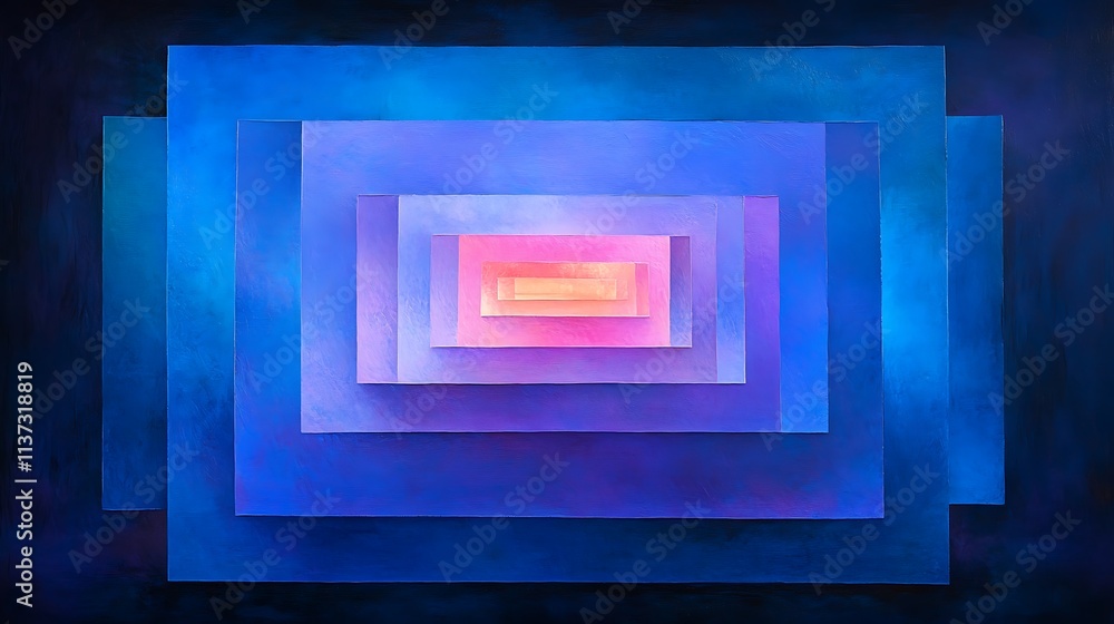 Abstract Blue and Purple Layers with Central Pink Illumination in Geometric Arrangement Abstract Blue and Purple Layers with Central Pink Illumination in Geometric Arrangement