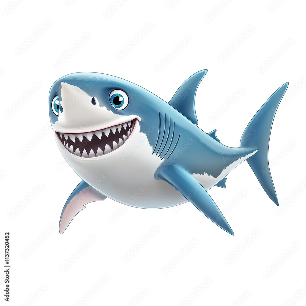 Obraz premium Fun cartoon character of a transparent shark swimming happily in a playful underwater environment with bright colors, transparent shark fun character cartoon isolated on transparent background