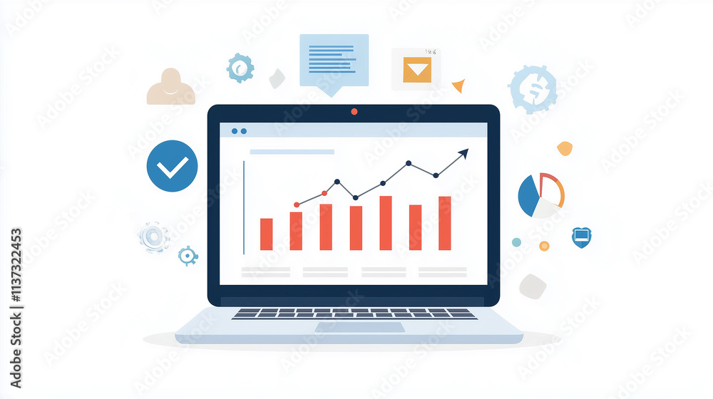 Laptop Screen Showing Business Growth Chart Laptop Screen Showing Business Growth Chart
