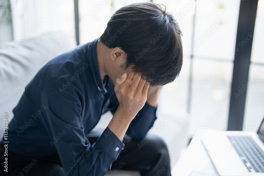 man tiredness and stress while having headache. Painful men are stressed man tiredness and stress while having headache. Painful men are stressed