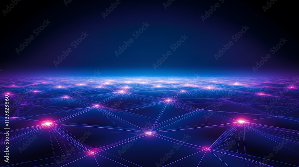 Abstract Futuristic Background with Neon Lights and Connected Nodes Illuminating Softly in Blue and Purple Hues Abstract Futuristic Background with Neon Lights and Connected Nodes Illuminating Softly in Blue and Purple Hues