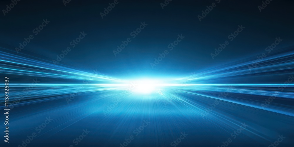 Abstract Blue Light Streaks Converging Towards a Bright Center Abstract Blue Light Streaks Converging Towards a Bright Center