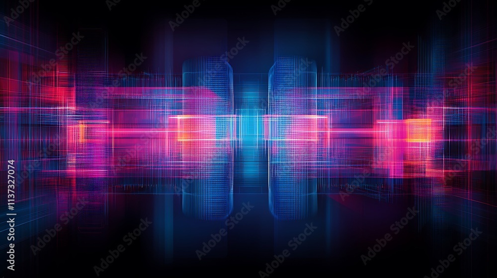 Colorful Abstract Digital Design with Vibrant Lights and Geometric Shapes in Dark Background Colorful Abstract Digital Design with Vibrant Lights and Geometric Shapes in Dark Background