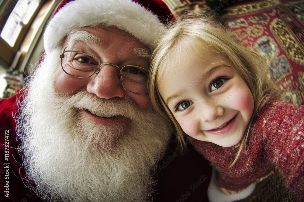 Christmas advertising concept image for print and online use. Merry christmas, Ñute child girl slight smile with santa claus. Christmas santa photo baby. Xmas photo ads. Xmas and joy visuals. Christmas advertising concept image for print and online use. Merry christmas, Ñute child girl slight smile with santa claus. Christmas santa photo baby. Xmas photo ads. Xmas and joy visuals.