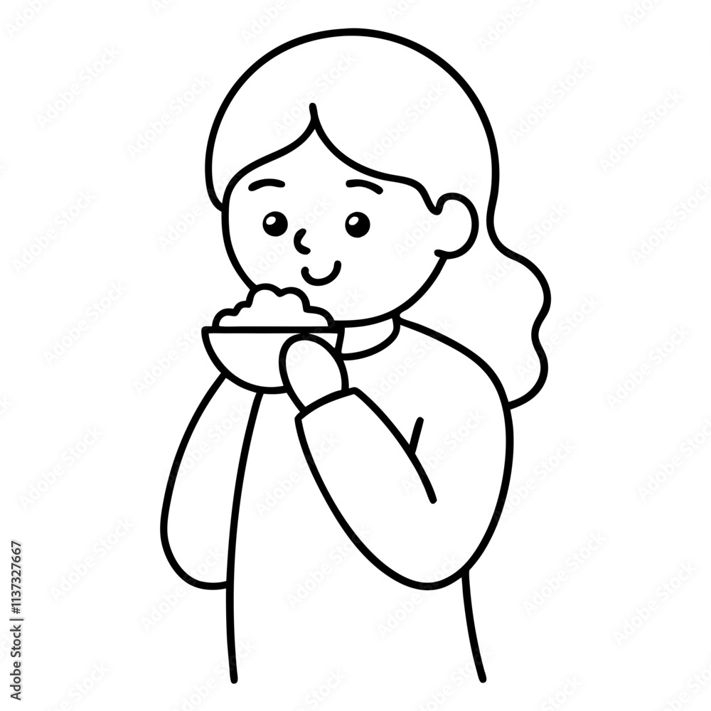 cartoon girl eating street food kids traveling Line Art coloring book Vector design cartoon girl eating street food kids traveling Line Art coloring book Vector design