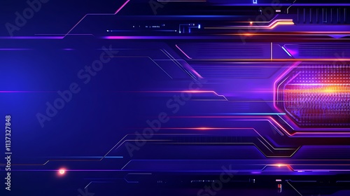 Futuristic Abstract Background with Neon Light Lines and Digital Circuit Patterns in Vibrant Colors