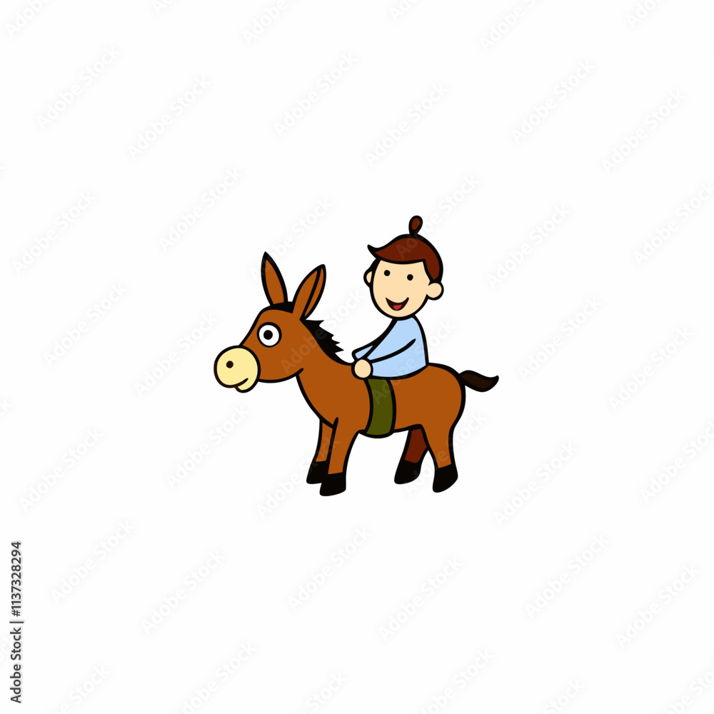 a kid riding a donkey in a rural setting cartoon a kid riding a donkey in a rural setting cartoon